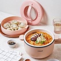 내솥분리형 멀티쿠커냄비 찜기 2단온도조절 세라믹코팅 과열안전장치 라면포트 전기냄비, 핑크