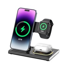 Binmei 4in1 고속 무선충전기 15W 애플워치 아이폰 삼성 에어팟 멀티 고속 무선충전 거치대, 블랙, 애플워치용, 1개