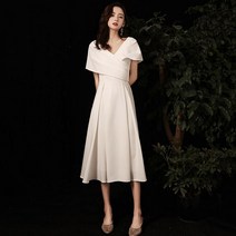 수입 여성 웨딩 오프 숄더 드레스 돌잔치 미디 플레어 예복 2부 피로연 셀프 결혼식 원피스 강민경 이브닝 돌맘 들러리 만삭 대여 브라이덜샤워 촬영 빅 사이즈