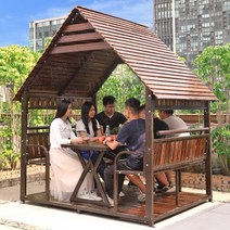 북유럽 파라고 지붕있는평상 파골라 조립식 정자 오두막 퍼걸러 옥상, 4인좌석캐빈+테이블+태양광조명