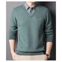 Prosekor 남성 셔츠 레이어드 니트 브이넥 긴팔 니트