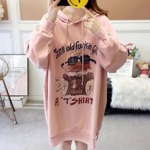 여성 귀여운 타조 프린팅 롱후드 간절기 티셔스