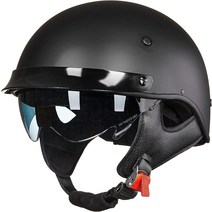 ILM 오토바이 하프 헬멧 FRP 쉘 오픈 페이스 선저 퀵 릴리즈 버클 DOT 승인 남성 여성용, X-Large, 매트 블랙.