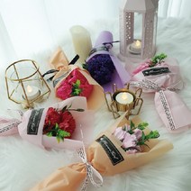 향기가득 카네이션 비누꽃다발 (3송이+포장+플라워박스) 꽃바구니 어버이날 스승의날, (퍼플)5 어머니사랑합니다