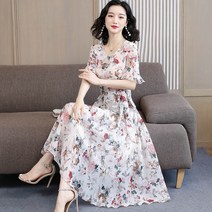 위위브렌 여성용 우아한 쉬폰 반팔 원피스
