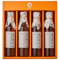 50년전통대현상회 저온압착 국산 참기름 들기름 180ml 4병 선물세트 선물상자포장