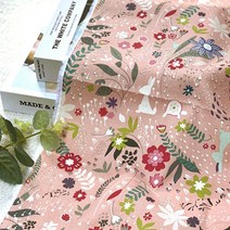 퀼트가게가볍고 부드러운 면 20수 숲속의 토끼 3컬러 천 원단, 베이지