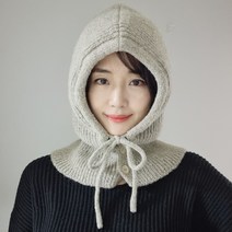 단추 울 니트 바라클라바 후드 넥워머 국산, 차콜
