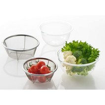 일본 요시카와 채반 원형 그릇 4p 샐러드볼 야채 과일 물빠짐 전자레인지용 보관 용기