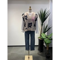 REDSTAR 조끼 베스트 루즈핏 패턴 브이넥 니트조끼