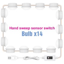 화장대조명 연예인화장대조명 led 화장 거울 램프 usb 욕실 화장품 거울 분장실화장대, 자연 흰색, 14 전구 손 청소, 2년 보증