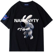 NASA공동 티셔츠 우주토끼 우주인 프린트 반팔 패션 트랙 반팔 여름 ins