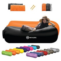 Nevlers 2팩 카모 공기 주입식 라운저 에어 소파 해변 의자 캠핑 또는 휴대용 해먹에 여행 가방 파우치 포켓 포함 액세서리 블로우 업, Black & Orange
