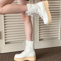 다미님 [뒷굽4cm/225~250] 통굽 미들 워커 키높이 가보시 스퀘어 라운드 지퍼 스트링 스트랩 가죽 레더 어그 부츠 구두 웨지힐 로퍼 빅사이즈 리본 쿠션 하객룩 중준-신발