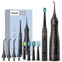Fairywill 전기 음파 칫솔 및 물 Flosser USB 충전 방수 5 모드 3 브러시 헤드 치아 클리너, CHINA_5020E-B-507Black