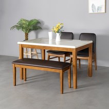 라로퍼니처 로망 1200 천연 대리석 4인용 식탁 세트 4인용 원목 테이블, 1.4인 벤치형(테이블 의자2 벤치1)