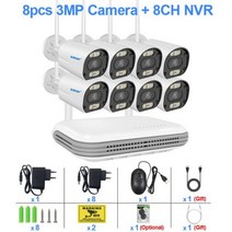 SMAR-무선 CCTV 시스템 와이파이 카메라 키트 H.265 3MP HD 보안 오디오 AI 얼굴 감지 IP 8CH NVR 비디오 감시 ICSee128688, 없음, 8CH NVR and 8 Cam