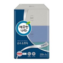깨끗한나라 순수 소프티 미용티슈 250매x3입 천연펄프, 1개, 상세 설명 참조