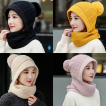 차밍몰 니트 머플러 방울모자(S1358-목도리일체형)겨울 털 모자