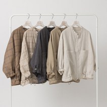미즈스토리 라운드넥 린넨 체크 자켓 (5color)