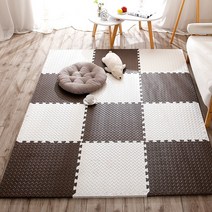 퍼즐매트 가정용 어린이 바닥매트 침실 침대 크롤매트, 60X60X1.0cm【8개입/무포름알데히드】, 흰색+커피색상(가장자리보내기)