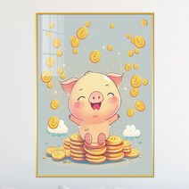 아트블루 걸어두면 돈 들어오는 황금 돈나무 3그루 그림 액자, 6_황금코인과 웃고있는애기돼지