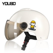 YOUBO 오토바이 헬멧 추천 남녀 사계절 킥보드 머리보호 2종소형 바이크 원동기 전동, ABS 밝은 유백색 만화 2 (갈색 렌즈)
