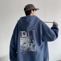 일본식 프린트 남성 지퍼 후드 하라주쿠 캐주얼 후드 집업