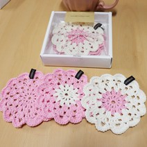 [미세스라라] 핸드메이드 손뜨개 티매트(10종류), 09)분홍세트(3P) 손뜨개 티매트