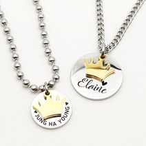 [깊은각인] 써지컬스틸 골드왕관 원목걸이 원팔찌 미아방지목걸이 미아방지팔찌, 목걸이(작은원-15mm), 목걸이-볼체인, 아동용(6~8세)