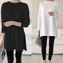 수맘 수엠W 여성 긴팔 빅사이즈 슬라브 트임 롱티 A001 2개