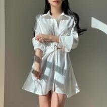 디 벨트 플레어 셔츠 미니 원피스 2Color