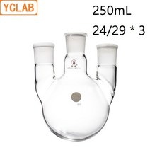 플라스크 삼각 과학 도구 YCLAB 250mL 24/29*3 증류 직선 모양 3 넥 표준 접지 입 둥근 바닥