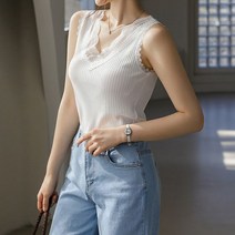 스타일온미 스칼럽 레이스 콤보 민소매 니트 티