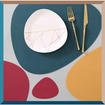 블리스홈 북유럽 귀여운 조약돌 실리콘 테이블 식탁 매트 +컵받침, 6P(코스터포함), 멜란지블루