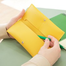가죽 펜슬케이스 필통 펜파우치 펜 케이스 포스트잇 메모 명함 수납가능한 지갑형 파우치 미드센츄리모던 컬러, 썬 옐로우