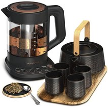 Vianté Hot Tea Maker 전기 유리 주전자 티 인퓨저 및 온도 조절 기능. 자동 꺼짐 좋아하는 차와 커피를 위한 브루잉 프로그램. 672739, Black & Tea Set