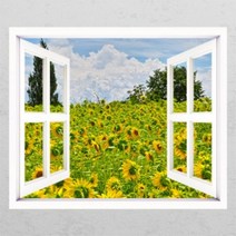 꾸밈 ih728-해바라기꽃밭풍경창문그림액자 시트지, B타입-외부창문형