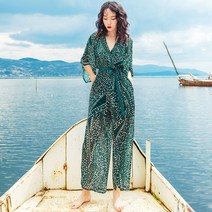여자멜빵바지 인싸 해변 플라워 브이넥 쉬폰 점프수트