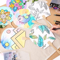 민화 평부채 입문형 만들기세트 전통부채 종이공작, 나뭇잎