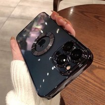 아이폰 케이스 감성 예쁜 고급 13 pro max 12 11 pro max xs glass camera protector cover에 대한 럭셔리 투명 도금 로고 구멍