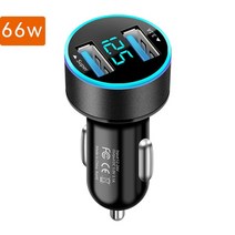 66W 3.1A 듀얼 USB 초고속 자동차 충전기 QC3.0 어댑터 LED 디지털 디스플레이 아이폰 샤오미 삼성 화웨이 오포 Oppo 용 고속 충전, 66W Black