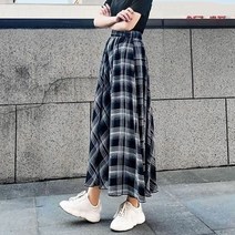 볼륨스커트 레더 울미니 울플리프 Lucyever 여름 여성 격자 무늬 스커트 2022 패션 탄성 높은 허리 롱 스커트 여성 우아한 해변 라인 쉬폰 스커트 여성