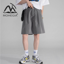 MOHEGIA 여름 캐주얼 바지 5 길이 바지 느슨한 스트레이트 튜브 조커 수트 와이드 레그 반바지 남녀