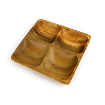 아카시아 정사각 4절 나눔 접시 나무 원목 우드 그릇 마른 안주 플레이트 중