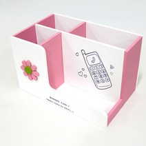 원목 다용도 보관함 정리함 펜꽂이 연필꽂이 사각 책상정리, 핸드폰 4칸, 핑크