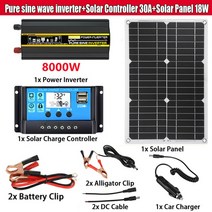 태양광패널 판넬 전지판 모듈 캠핑용 태양광발전3000W/4000W/6000W 순수 정현파 인버터 풀 세트 20W 모노, 07 12v to 220V-8000W