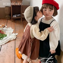 뽀뽀뽀 아동복 여아 브라운 앞치마 원피스 투피스 세트 유아 아동 아기 가을 옷 봄 북유럽풍 등원룩 등원복