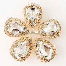 Diy 의류 골드 바닥 눈물 드롭 faltback 크리스탈 버튼 흰색 aaa + 유리, 10x14mm 10개, 01 10x14mm  10p