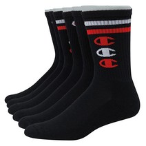 Champion 더블 드라이 모이스처 위킹 챔피언 로고 6 또는 12팩 크루 양말 블랙 앵클 C (6팩), 6-12, Black With 3 Cs (6 Pack)